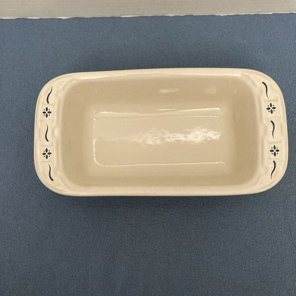 Longaberger Pottery Woven Traditions Blue 1.5 Quart Loaf Pan -8.5